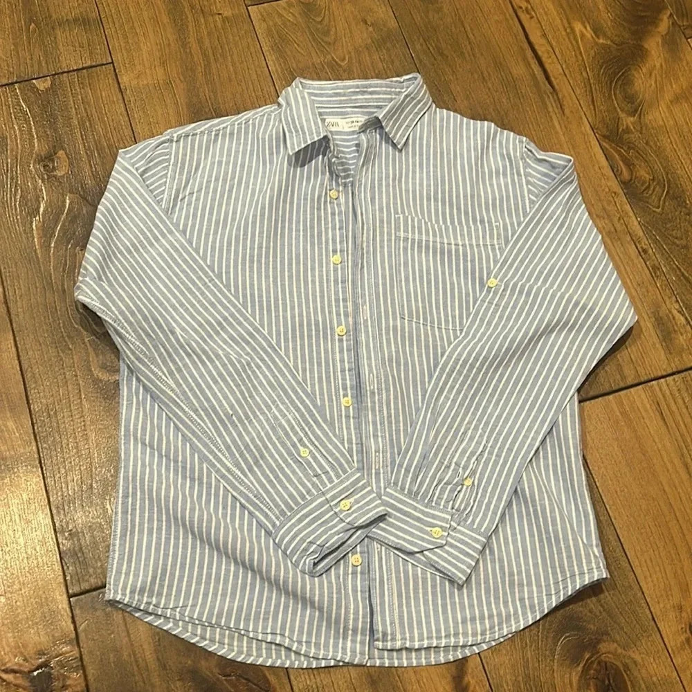 Zara boys pin stripe button down shirt | size 13-14